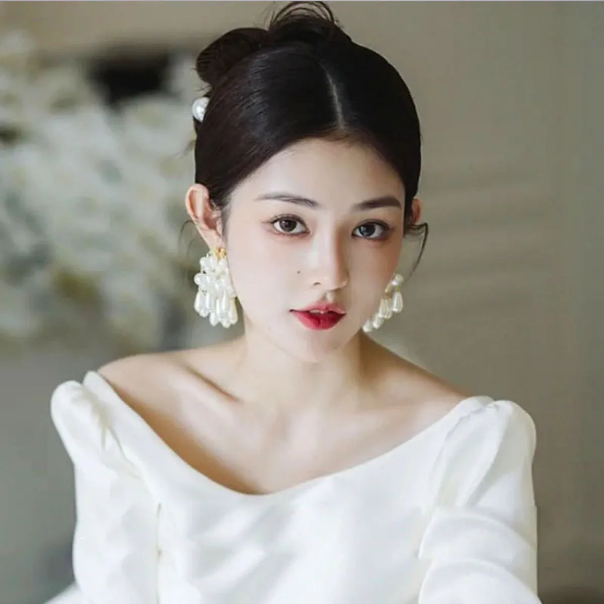 1 Pair Retro Tassel Handmade Imitation Pearl Alloy Drop Earrings