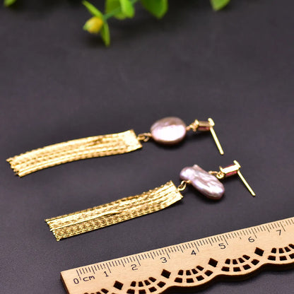 1 Pair Retro Tassel Plating Freshwater Pearl 18k Gold Plated Drop Earrings