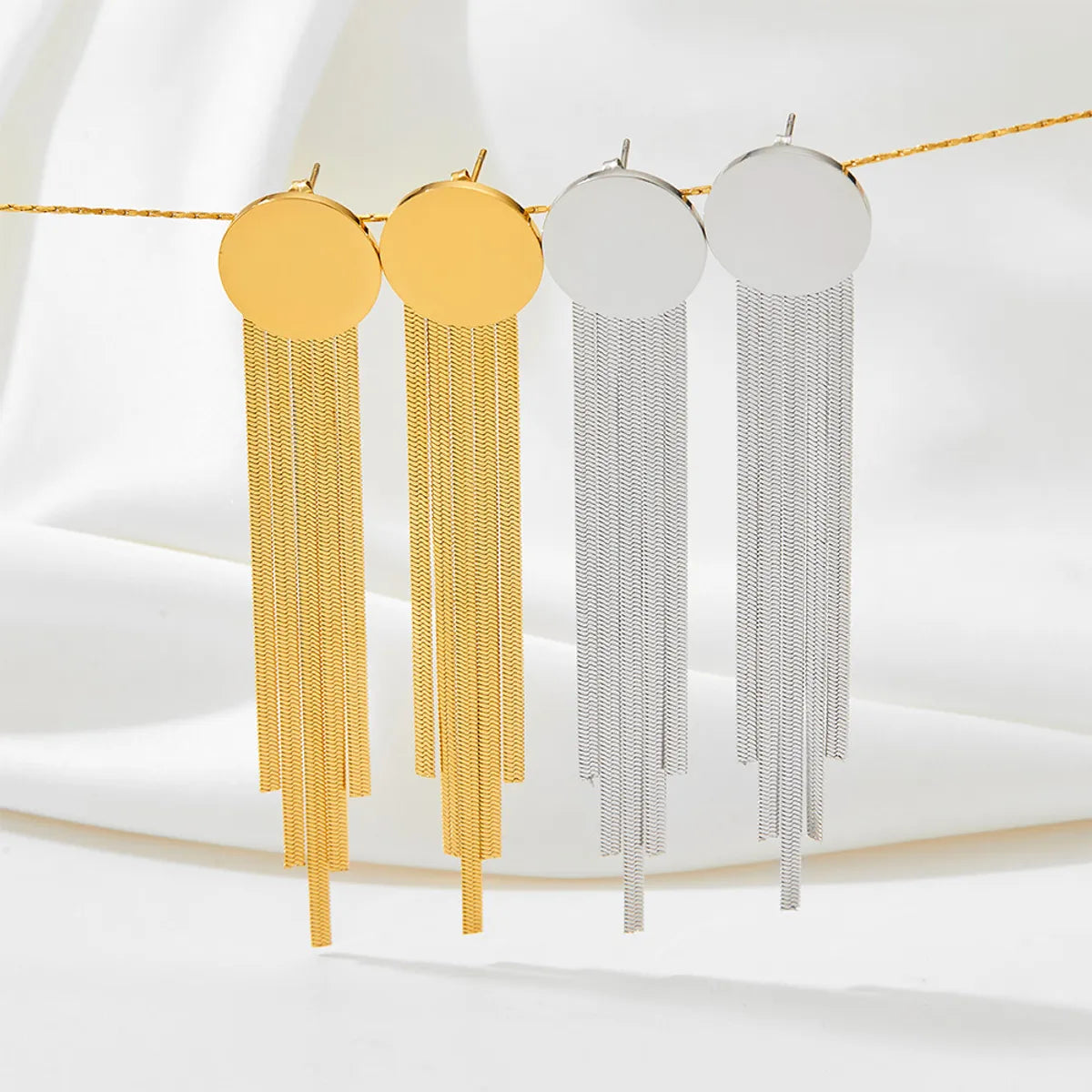 1 Pair Retro Tassel Stainless Steel Plating Drop Earrings