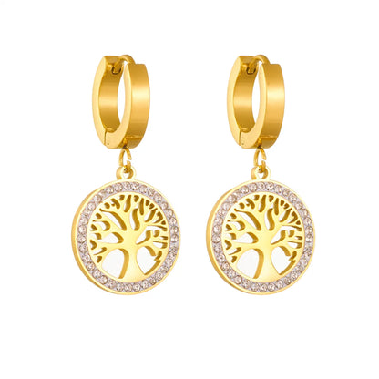 1 Pair Retro Tree Plating Inlay Titanium Steel Zircon 18k Gold Plated Drop Earrings