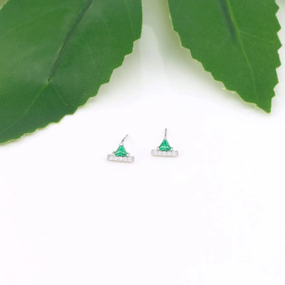 1 Pair Retro Triangle Inlay Sterling Silver Zircon Ear Studs