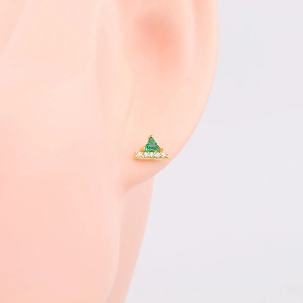 1 Pair Retro Triangle Inlay Sterling Silver Zircon Ear Studs