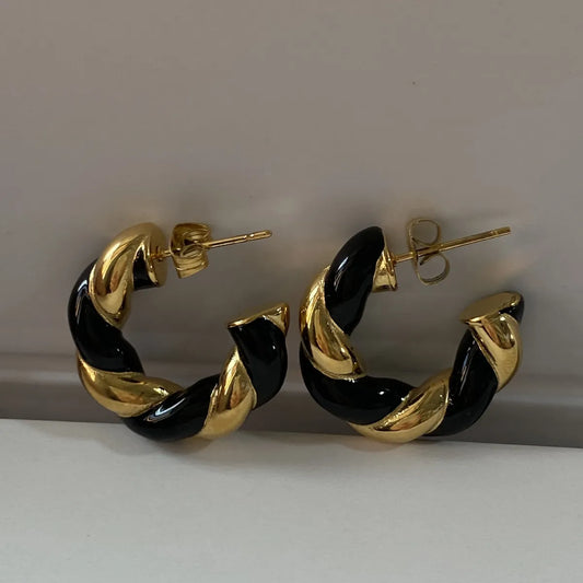 1 Pair Retro Twist Titanium Steel Plating Gold Plated Earrings