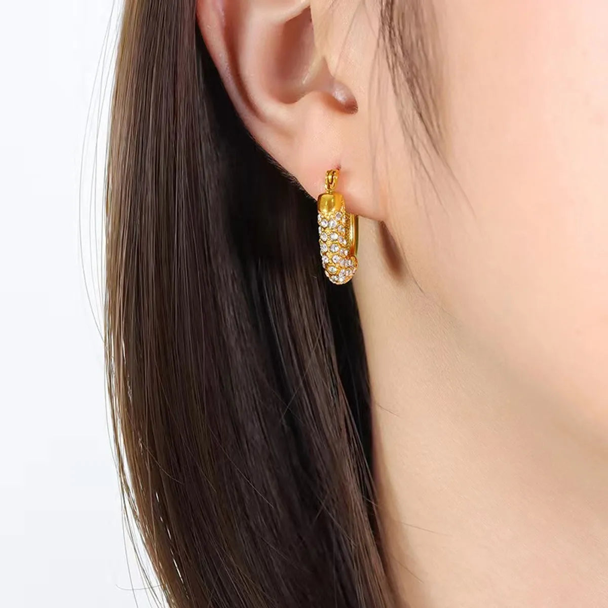 1 Pair Retro U Shape Inlay Copper Zircon Earrings