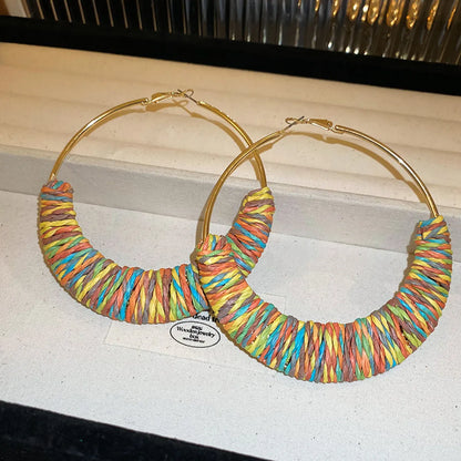 1 Pair Retro Vacation Bohemian Geometric Braid Alloy Hoop Earrings