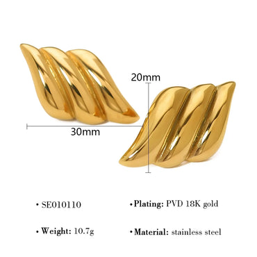 1 Pair Retro Vacation French Style Geometric Heart Shape 304 Stainless Steel 18K Gold Plated Ear Studs