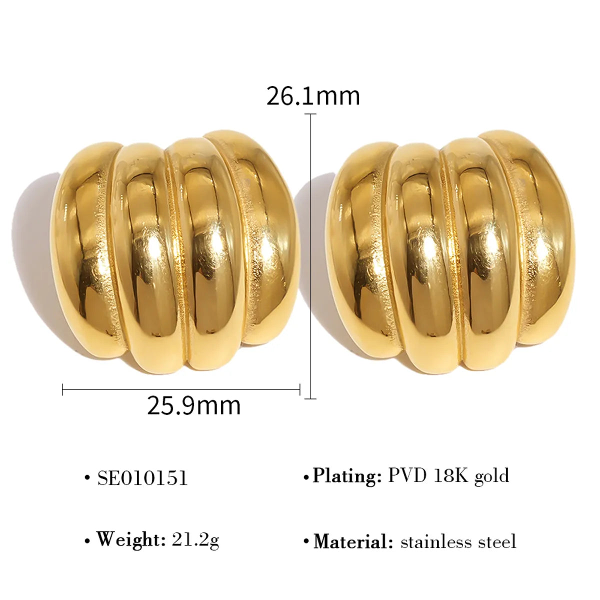 1 Pair Retro Vacation French Style Geometric Heart Shape 304 Stainless Steel 18K Gold Plated Ear Studs