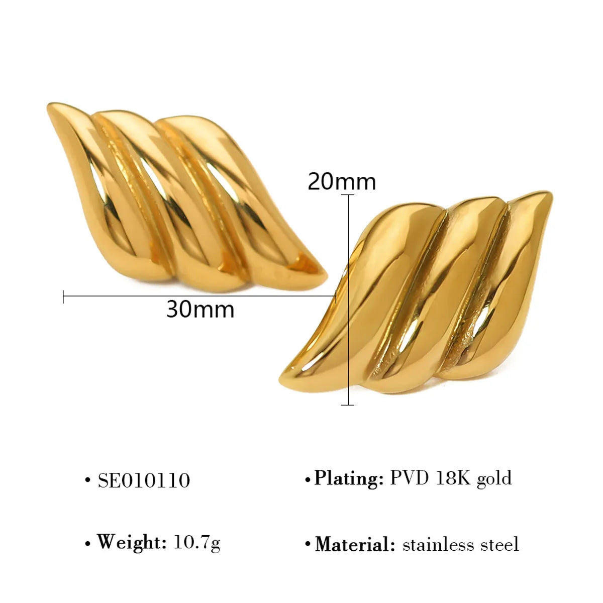 1 Pair Retro Vacation French Style Geometric Heart Shape 304 Stainless Steel 18K Gold Plated Ear Studs