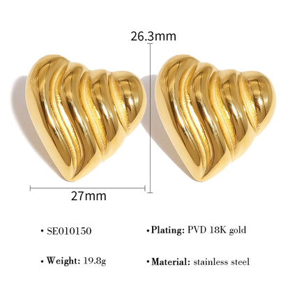 1 Pair Retro Vacation French Style Geometric Heart Shape 304 Stainless Steel 18K Gold Plated Ear Studs