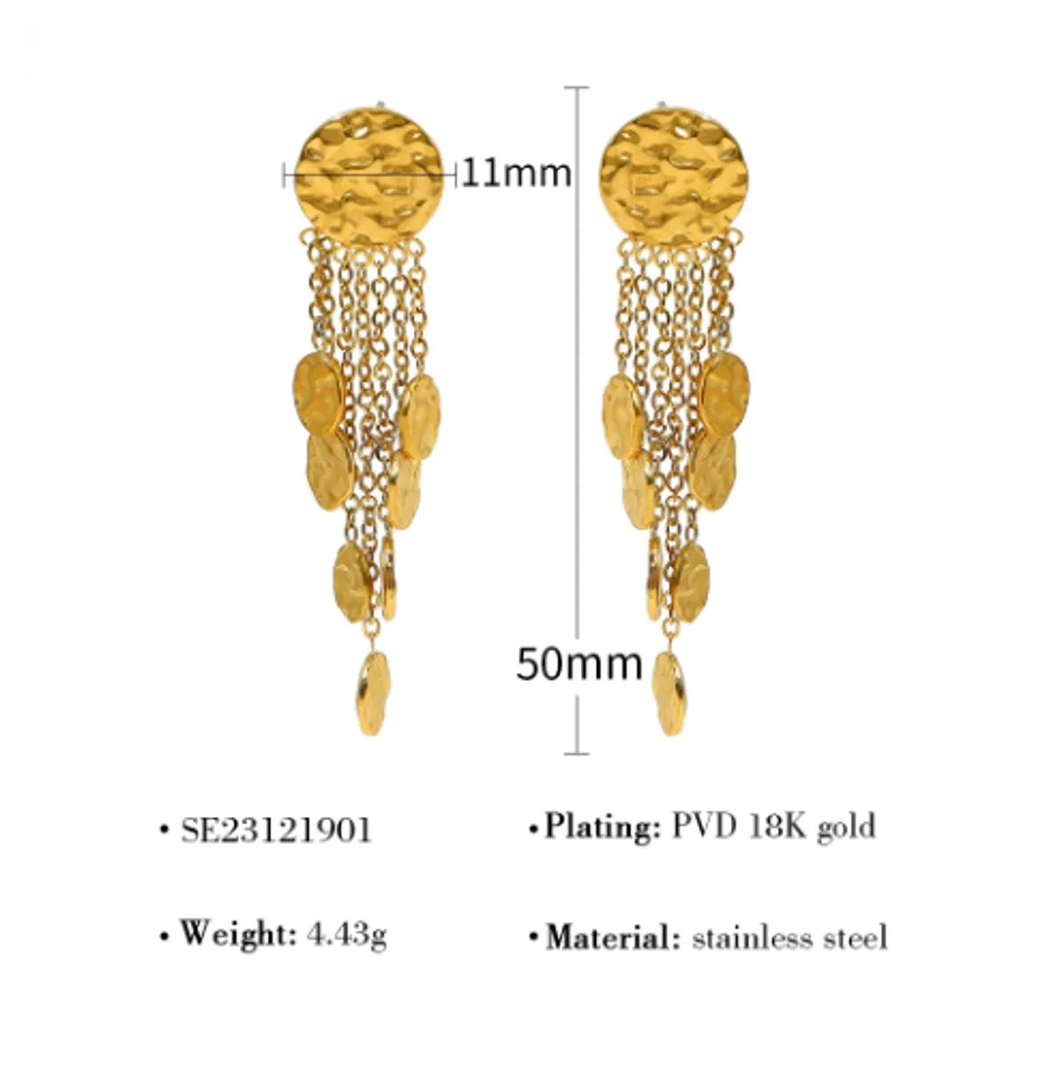 1 Pair Retro Vacation French Style Leaves Tassel Plating 304 Stainless Steel 18K Gold Plated Drop Earrings