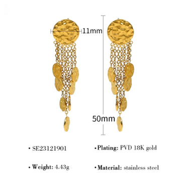 1 Pair Retro Vacation French Style Leaves Tassel Plating 304 Stainless Steel 18K Gold Plated Drop Earrings