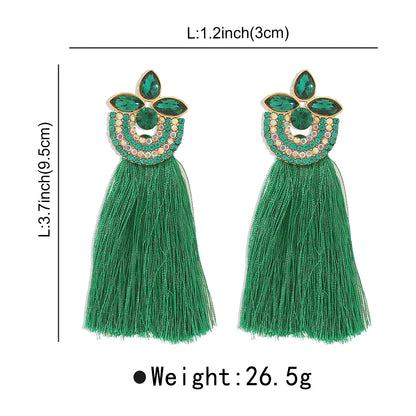 1 Pair Retro Vacation Geometric Tassel Alloy Rhinestones Drop Earrings