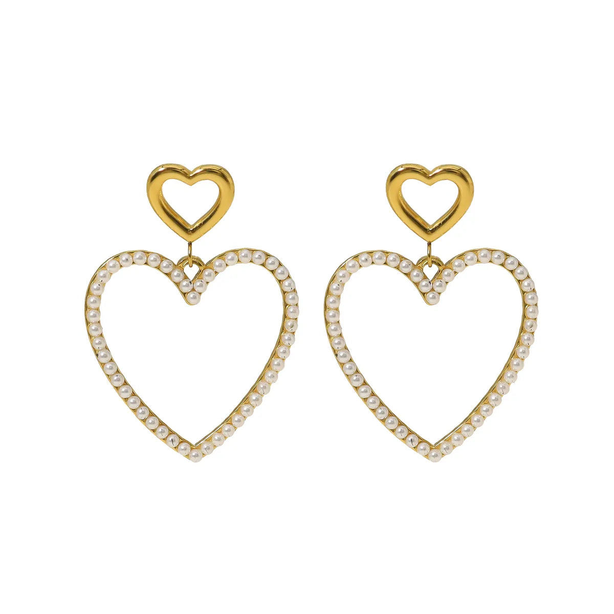 1 Pair Retro Vacation Heart Shape Plating Inlay 304 Stainless Steel Artificial Pearls 18K Gold Plated Drop Earrings