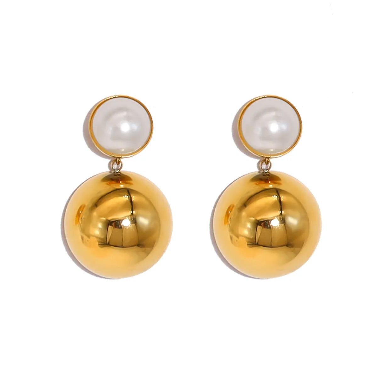 1 Pair Retro Vacation Simple Style Round Water Droplets Heart Shape Plating Inlay 304 Stainless Steel Artificial Pearls 18K Gold Plated Drop Earrings