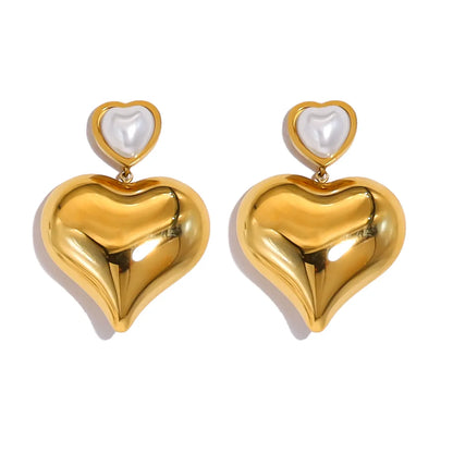 1 Pair Retro Vacation Simple Style Round Water Droplets Heart Shape Plating Inlay 304 Stainless Steel Artificial Pearls 18K Gold Plated Drop Earrings