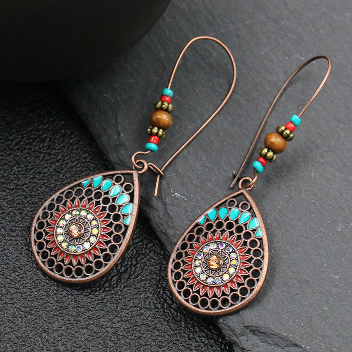 1 Pair Retro Water Droplets Alloy Inlay Artificial Gemstones Women's Drop Earrings