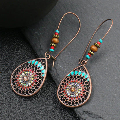 1 Pair Retro Water Droplets Alloy Inlay Artificial Gemstones Women's Drop Earrings