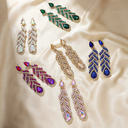 1 Pair Retro Water Droplets Alloy Rhinestone Drop Earrings