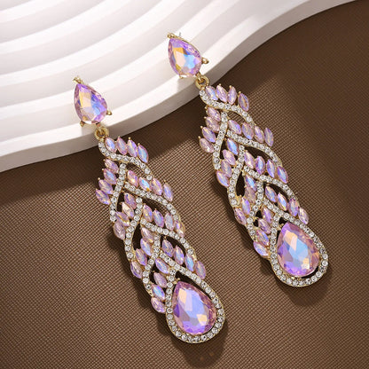 1 Pair Retro Water Droplets Alloy Rhinestone Drop Earrings