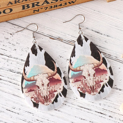 1 Pair Retro Water Droplets Cattle Pu Leather Drop Earrings