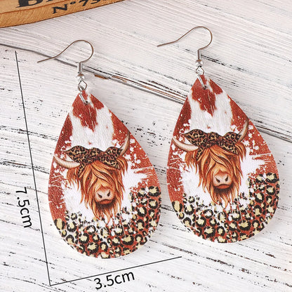 1 Pair Retro Water Droplets Cattle Pu Leather Drop Earrings