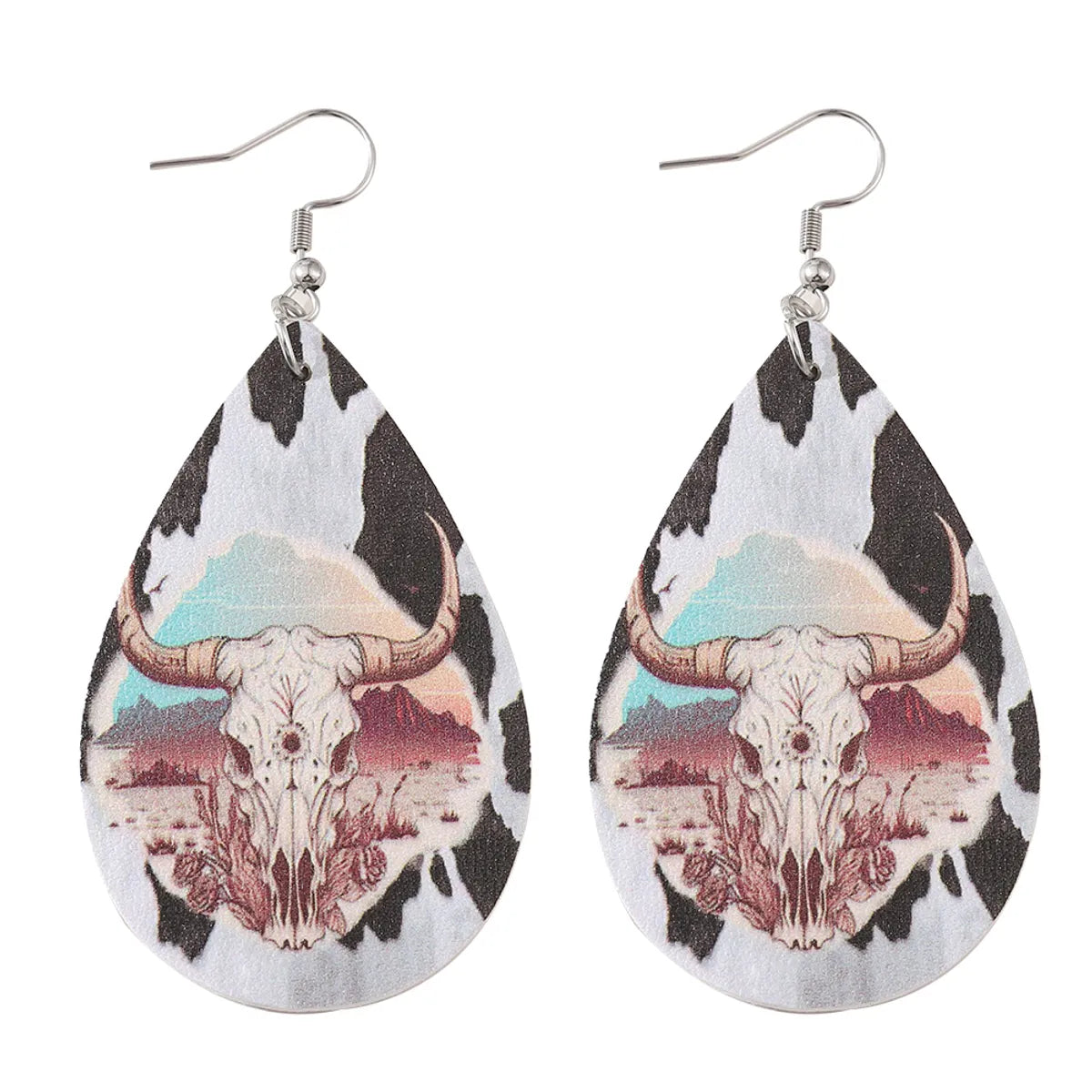 1 Pair Retro Water Droplets Cattle Pu Leather Drop Earrings