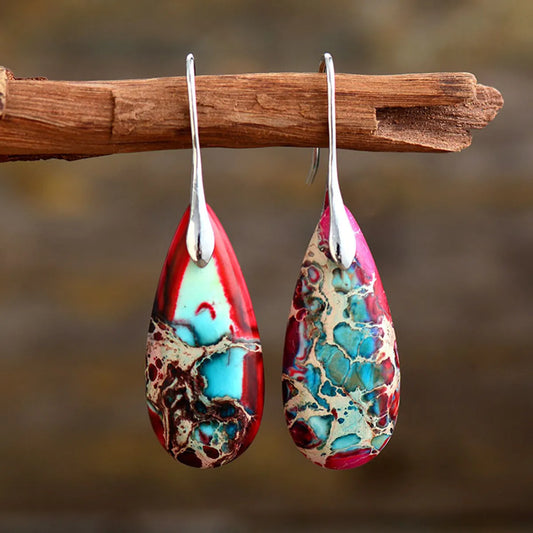 1 Pair Retro Water Droplets Emperor Stone Drop Earrings