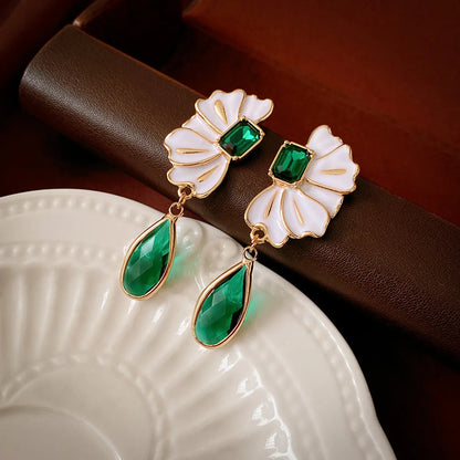 1 Pair Retro Water Droplets Inlay Alloy Gem Drop Earrings