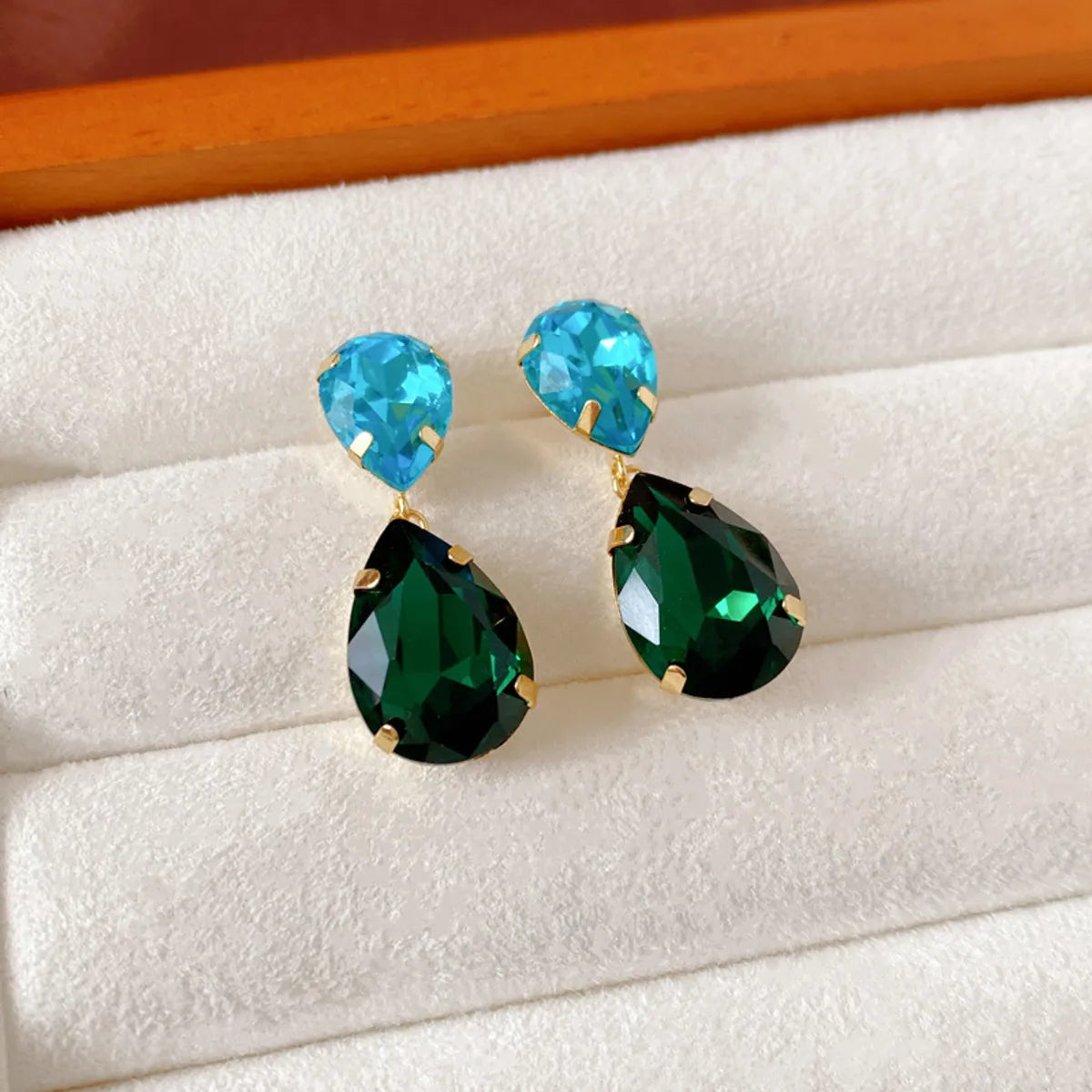 1 Pair Retro Water Droplets Inlay Alloy Gem Drop Earrings