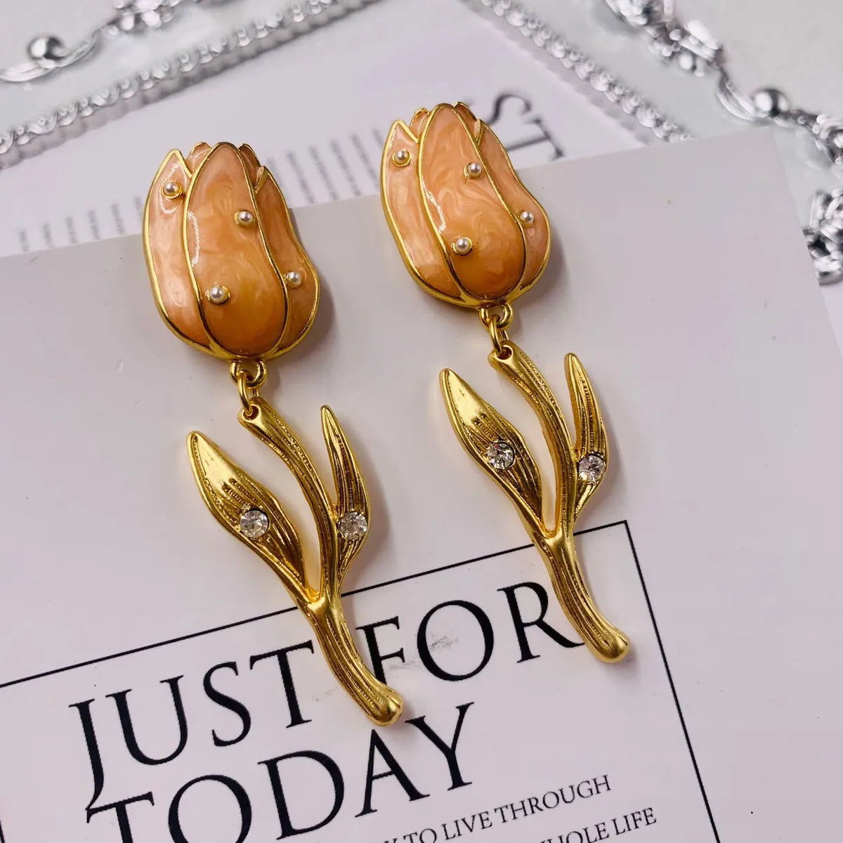 1 Pair Retro Water Droplets Inlay Alloy Gem Drop Earrings