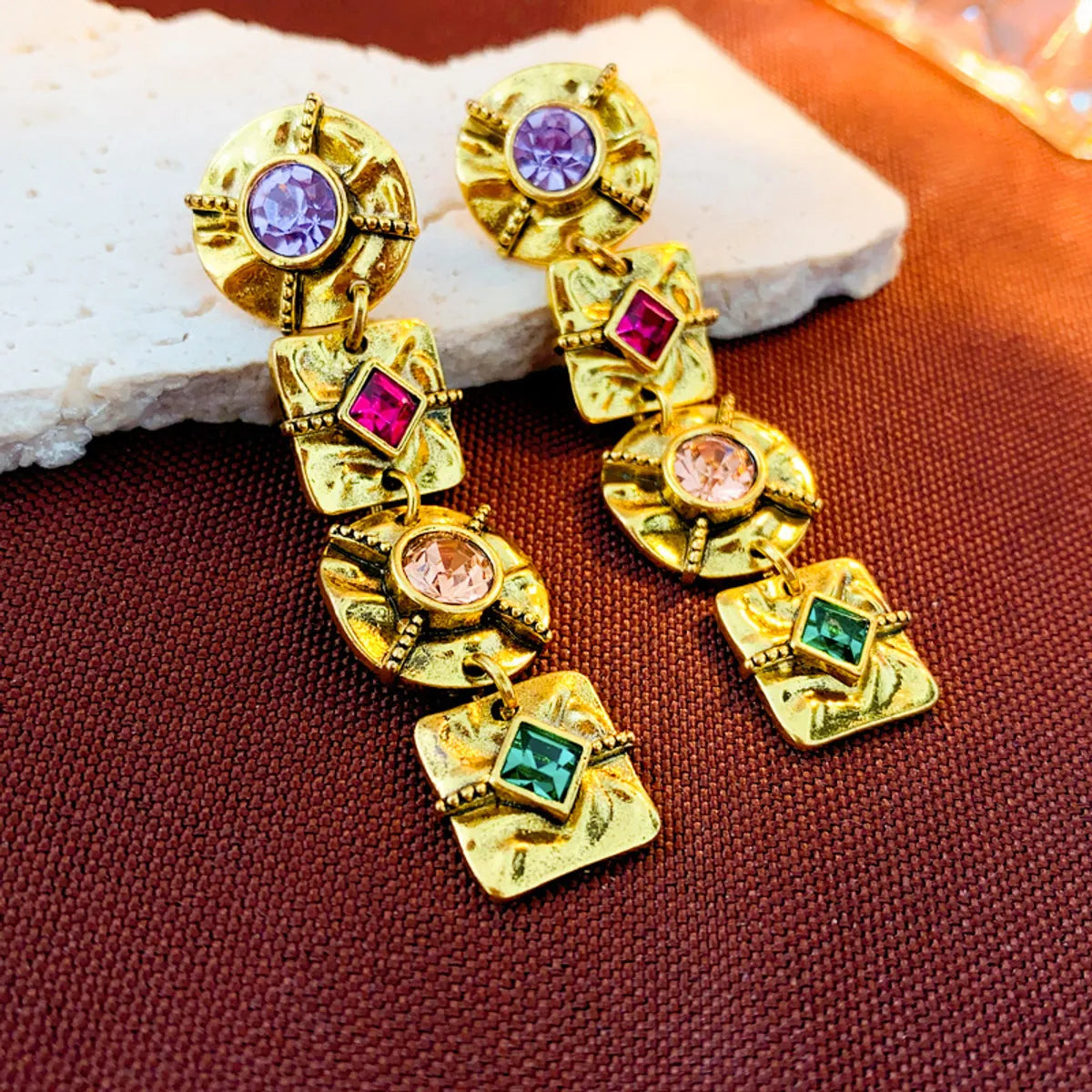 1 Pair Retro Water Droplets Inlay Alloy Gem Drop Earrings