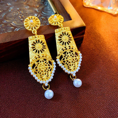 1 Pair Retro Water Droplets Inlay Alloy Gem Drop Earrings