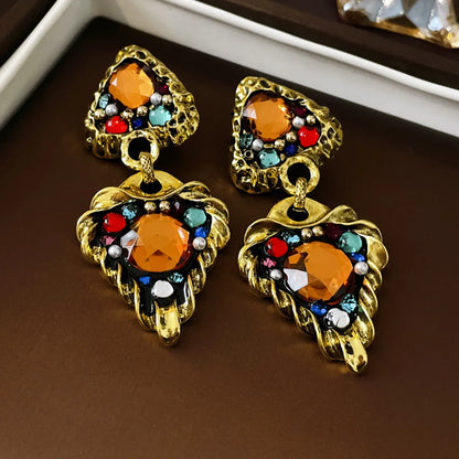 1 Pair Retro Water Droplets Inlay Alloy Gem Drop Earrings