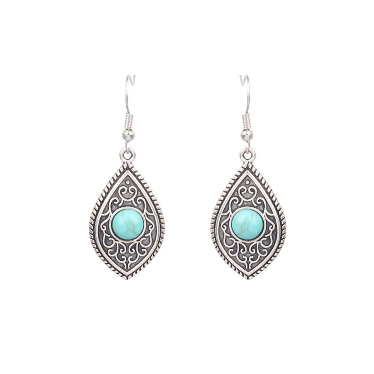 1 Pair Retro Water Droplets Plating Alloy Turquoise Drop Earrings