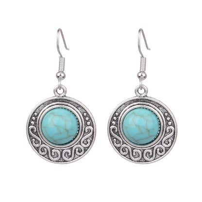 1 Pair Retro Water Droplets Plating Alloy Turquoise Drop Earrings