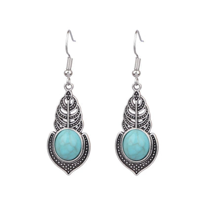 1 Pair Retro Water Droplets Plating Alloy Turquoise Drop Earrings