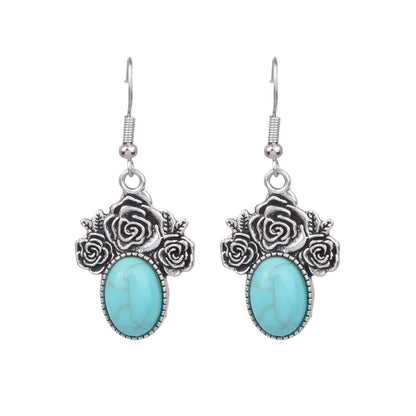 1 Pair Retro Water Droplets Plating Alloy Turquoise Drop Earrings