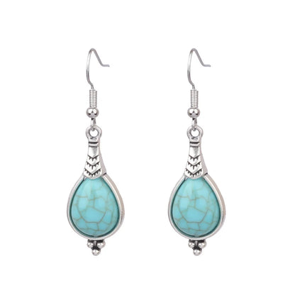 1 Pair Retro Water Droplets Plating Alloy Turquoise Drop Earrings