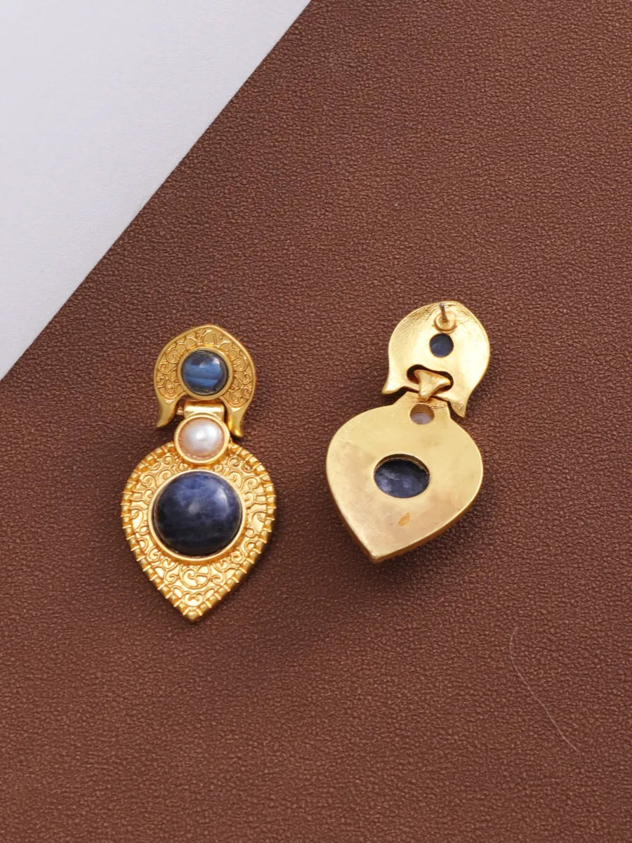 1 Pair Retro Water Droplets Plating Inlay Alloy Natural Stone 18k Gold Plated Drop Earrings