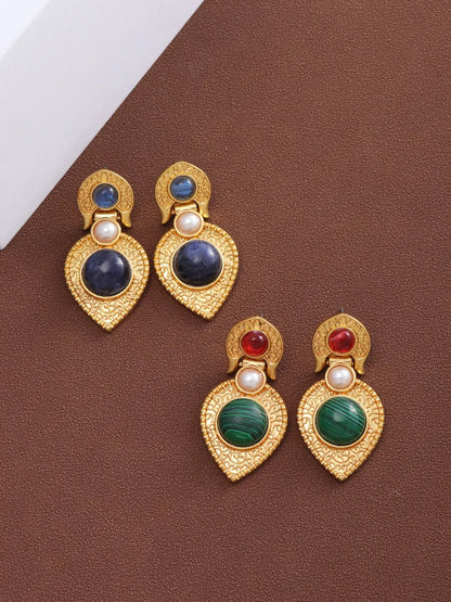 1 Pair Retro Water Droplets Plating Inlay Alloy Natural Stone 18k Gold Plated Drop Earrings