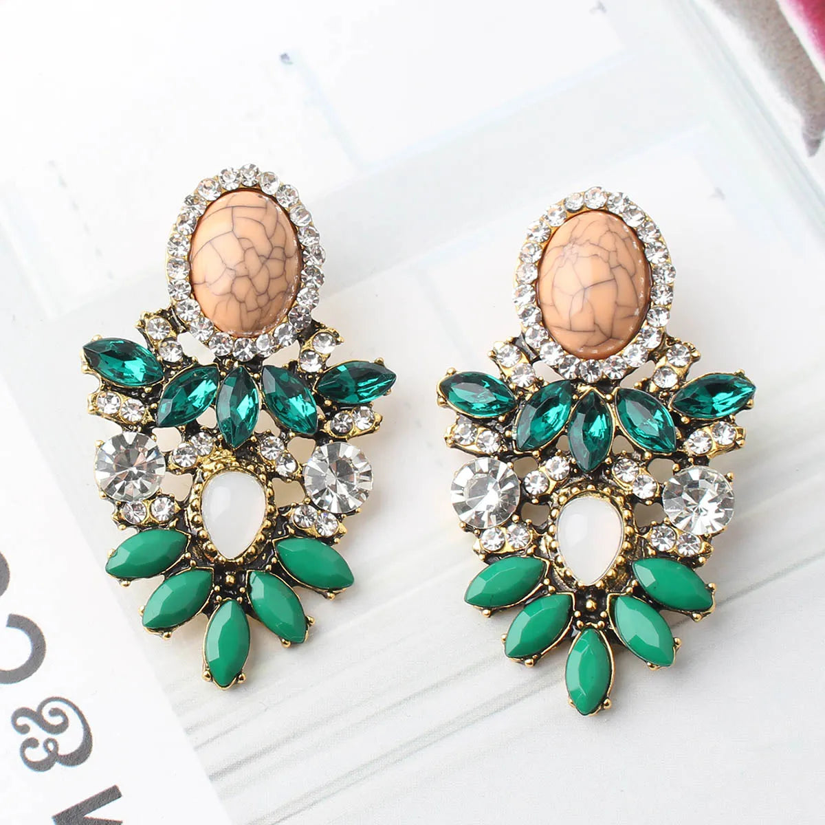 1 Pair Retro Water Droplets Plating Inlay Alloy Rhinestones Plated Ancient & Gold Drop Earrings