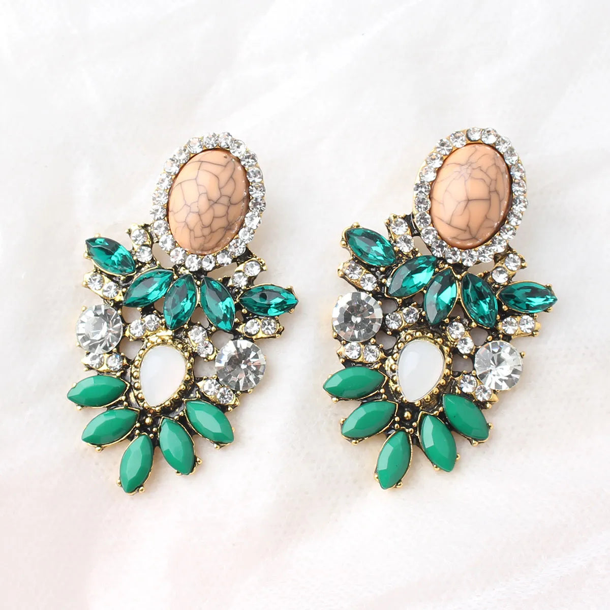 1 Pair Retro Water Droplets Plating Inlay Alloy Rhinestones Plated Ancient & Gold Drop Earrings