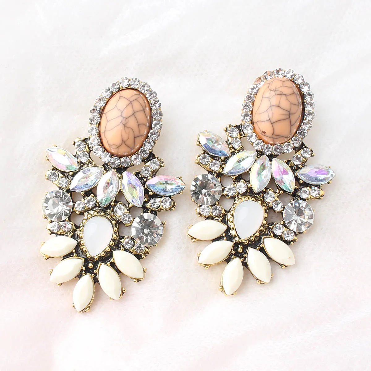 1 Pair Retro Water Droplets Plating Inlay Alloy Rhinestones Plated Ancient & Gold Drop Earrings