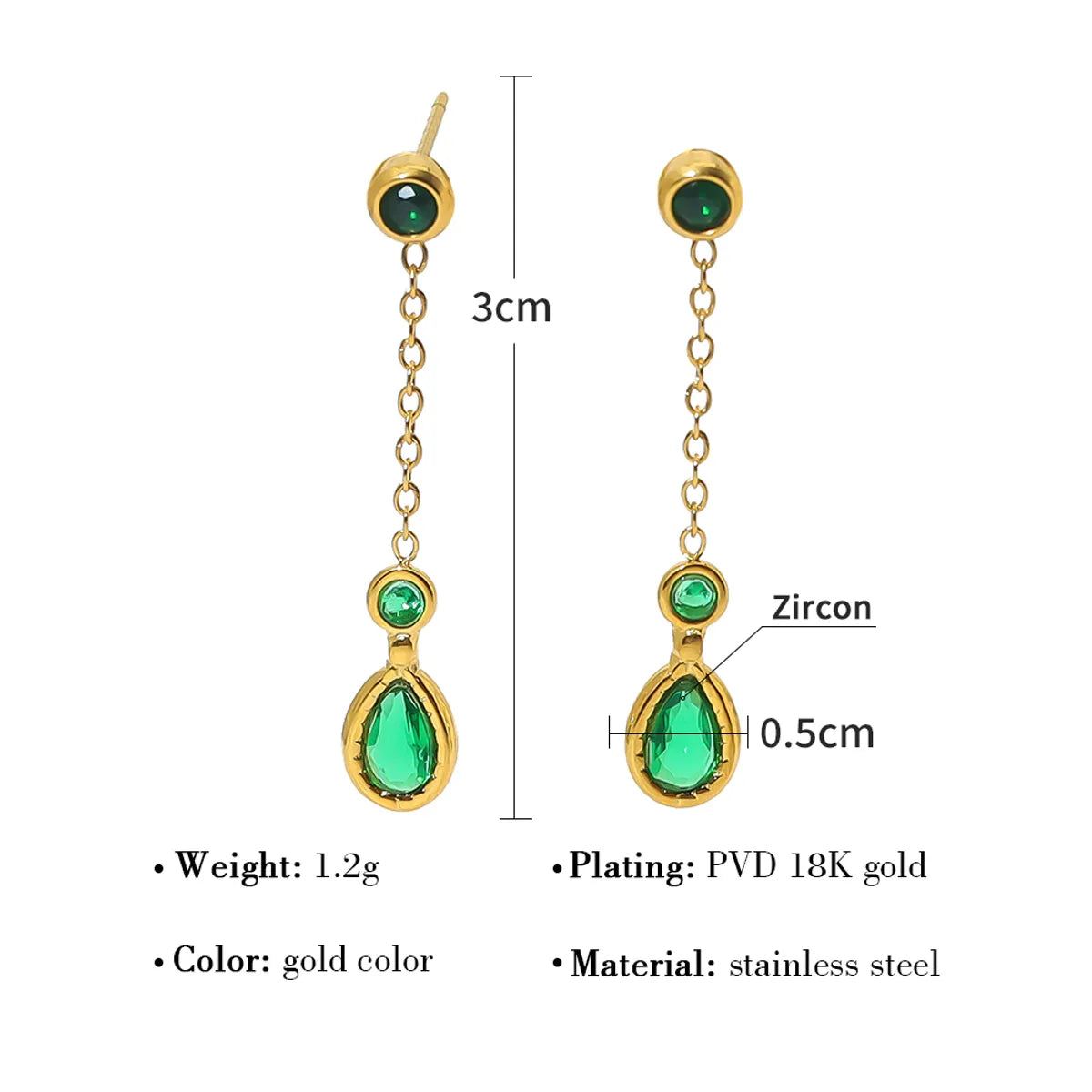 1 Pair Retro Water Droplets Plating Inlay Titanium Steel Zircon 18k Gold Plated Drop Earrings