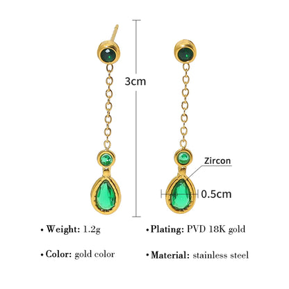 1 Pair Retro Water Droplets Plating Inlay Titanium Steel Zircon 18k Gold Plated Drop Earrings