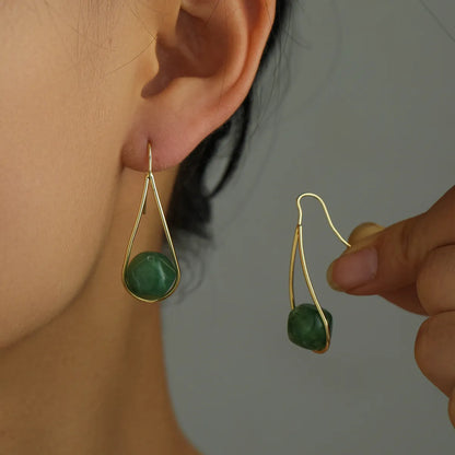 1 Pair Retro Water Droplets Plating Resin Copper Drop Earrings