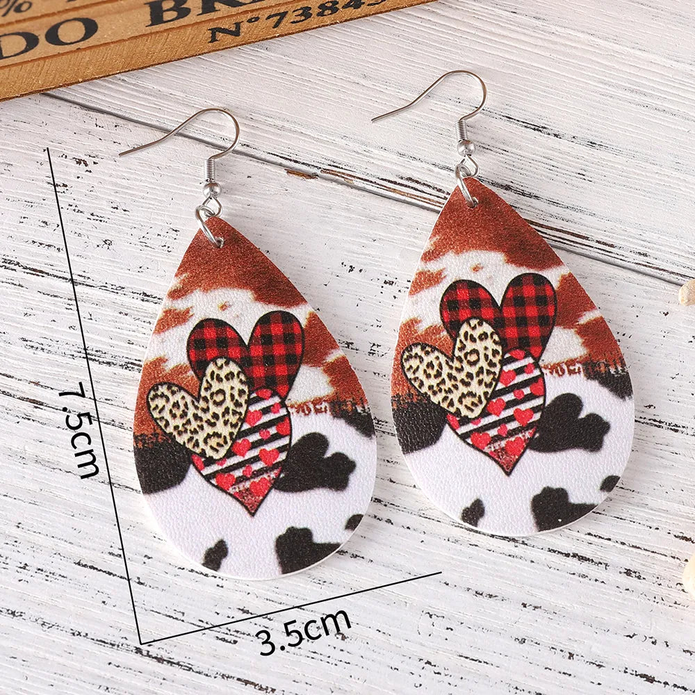 1 Pair Retro Water Droplets Pu Leather Drop Earrings