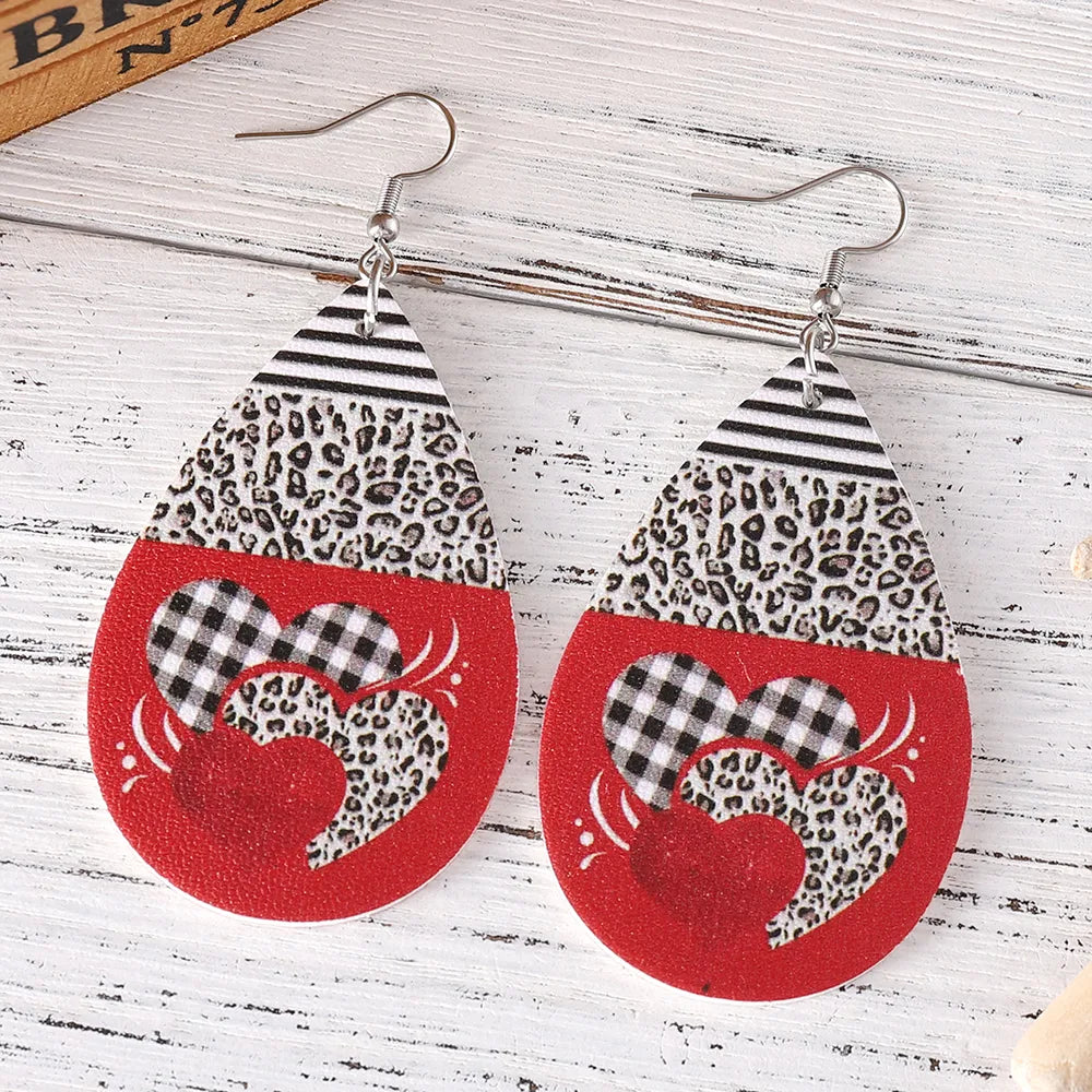 1 Pair Retro Water Droplets Pu Leather Drop Earrings