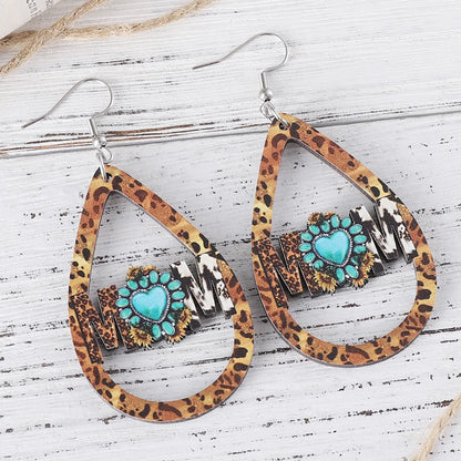 1 Pair Retro Water Droplets Wood Drop Earrings