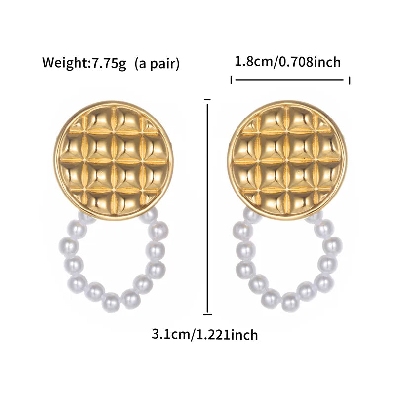 1 Pair Retro XUPING Simple Style Geometric Round Flower Pearl Hollow Out Inlay 304 Stainless Steel Artificial Gemstones 18K Gold Plated Drop Earrings Ear Studs